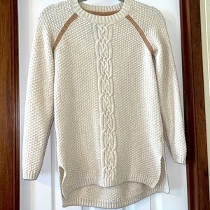 KAISLEY size L Cream Sweater with Tan Elbow Patches and detailing.